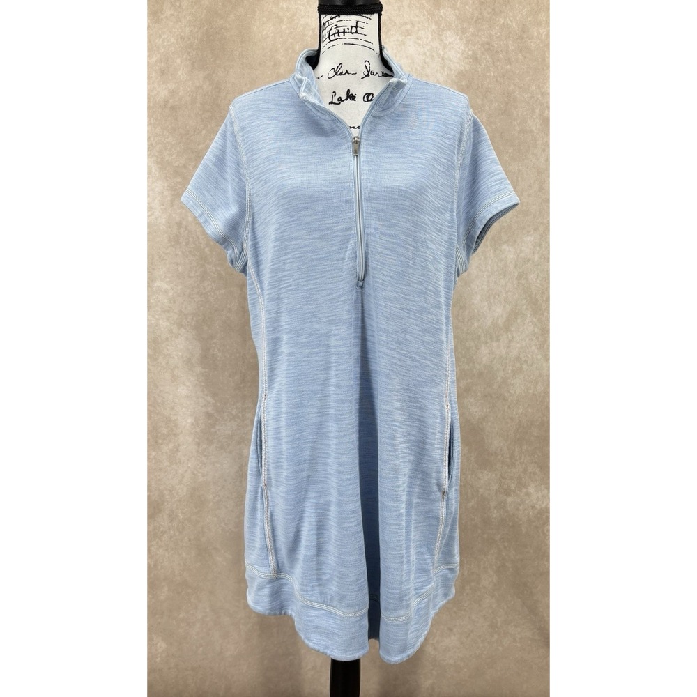 Tommy Bahama Tobago Bay Dress Size XL Light Blue Half-Zip Short Sleeve Casual